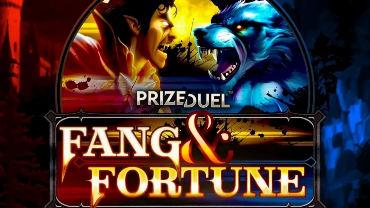 Tampilan visual slot Fang & Fortune dengan tema gotik vampir dan manusia serigala.