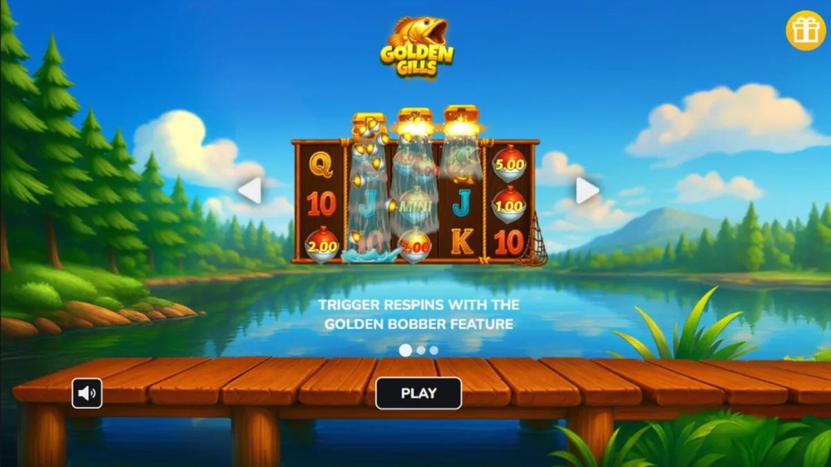 Tampilan visual slot Golden Gills dengan tema memancing dan danau yang tenang.
