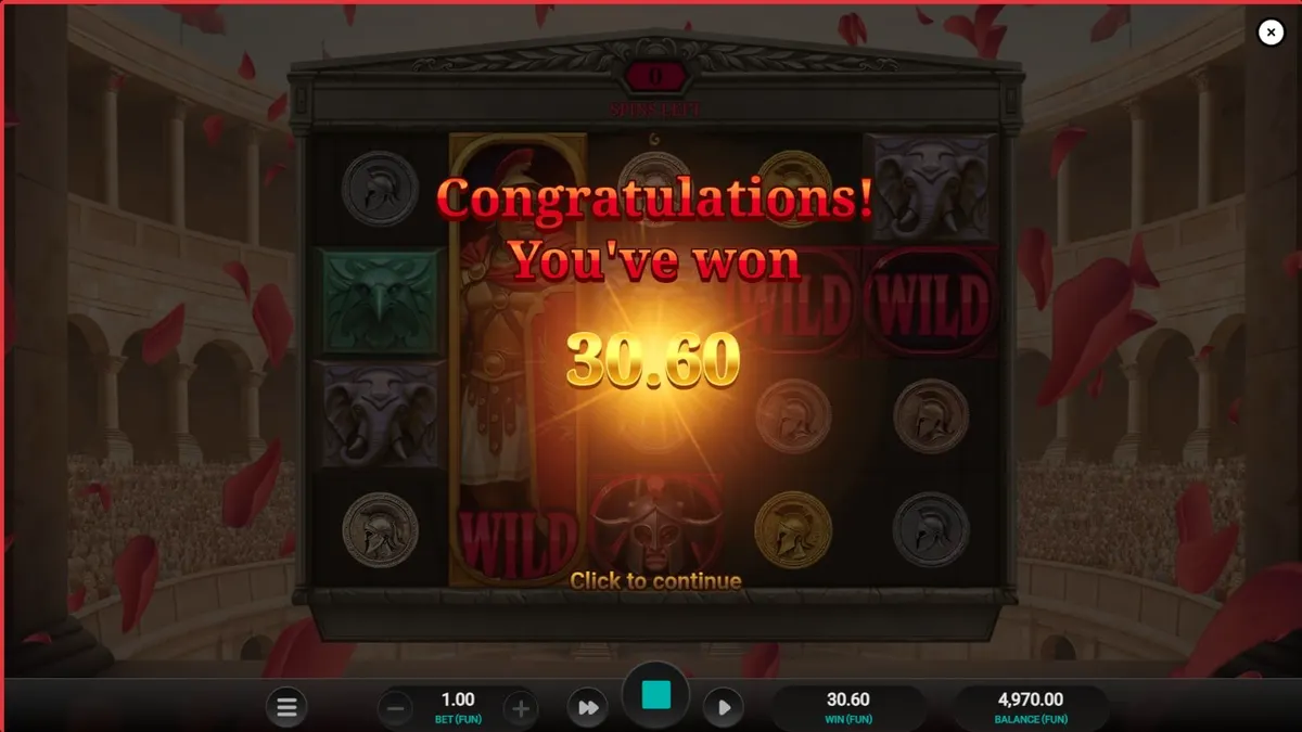 Tampilan visual slot Arena of Fortune dengan latar belakang Colosseum yang megah