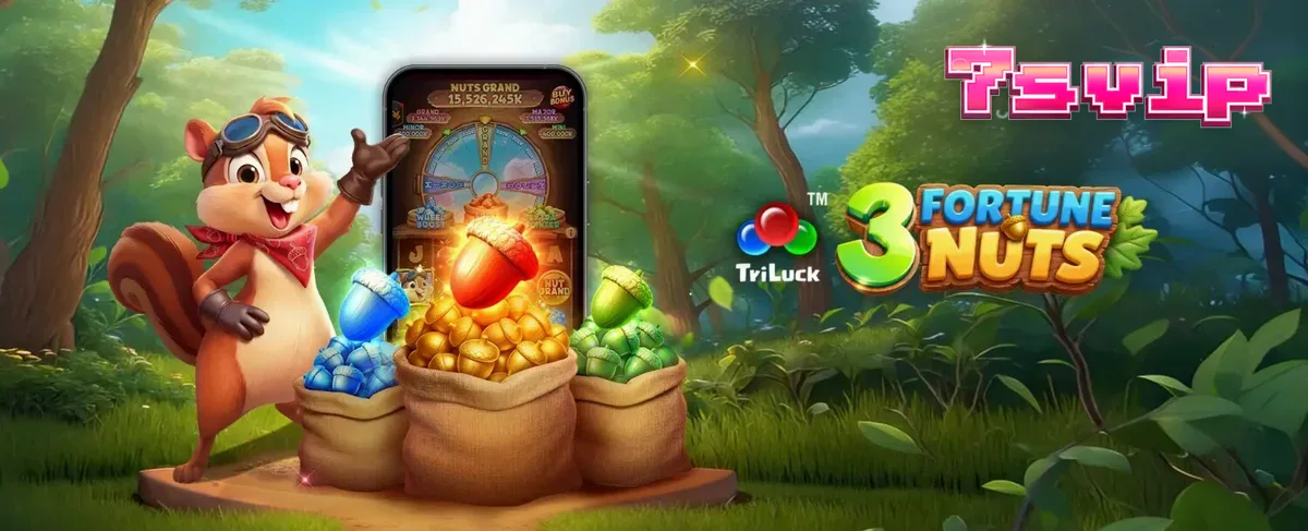 Tampilan visual slot 3 Fortune Nuts dengan tema hutan dan tupai